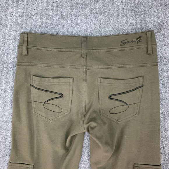 Seven7 Pants Womens 26 Moss Cargo Pockets Cuffed Hem Stretch Low Rise Cropped - Picture 9 of 13
